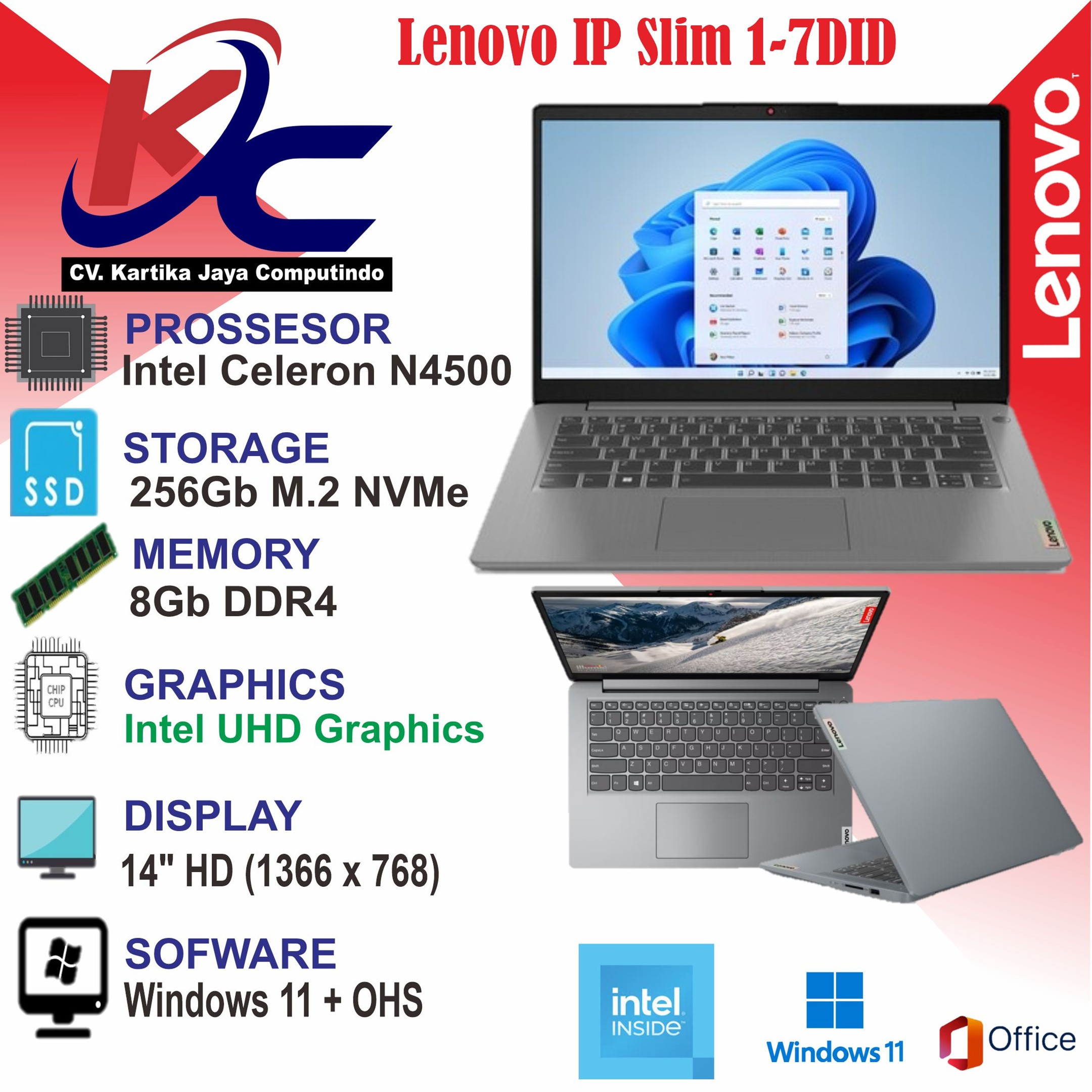 LENOVO IP 1 - 7DID  N4500/ 8GB/ SSD256/ W11 OHS PREM GREYGREY
